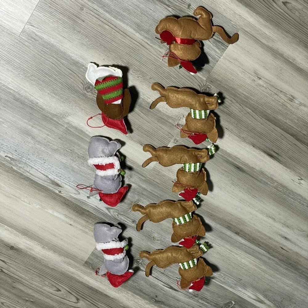 Cat Dog Christmas Ornaments 3D Felt‎ Textured Embellished Stuffed Multicolor 8